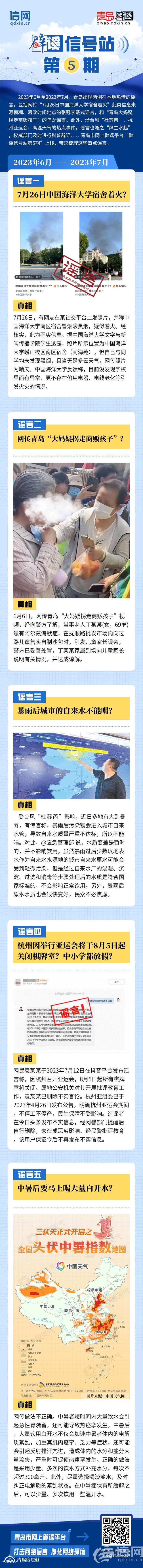 辟謠信號(hào)站第5期 | “中國(guó)海洋大學(xué)宿舍著火？”“暴雨后城市自來(lái)水不能喝？”