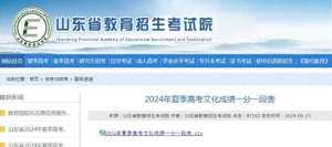 2024年山東省夏季高考文化成績一分一段表發(fā)布